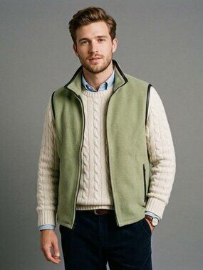 Cirrus M Mens Green Cashmere Fleece Vest With Zipper Pockets